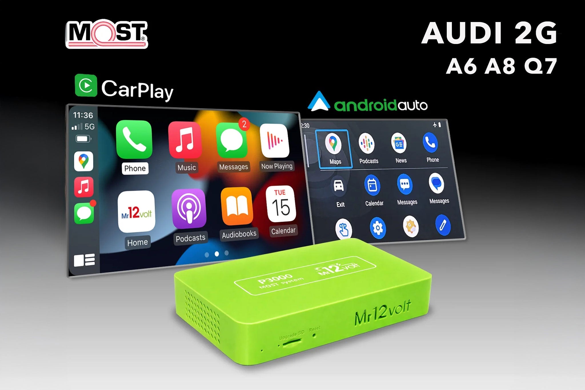 Mr12Volt Audi MMI 2G A6 A8 Q7 Wireless Apple CarPlay Android Auto MOST Interface - Evolve Automotive